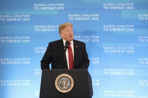 US President Donald Trump makes a speech during the meeting of the Ministers of the Global Coalition to Defeat Daesh, at the State Department in Washington, United States on 6 February 2019 [Mustafa Kamacı / Anadolu Agency]