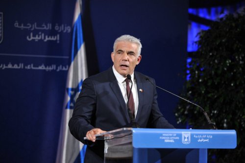 Israeli Foreign Minister Yair Lapid holds a press conference in Casablanca, Morocco on August 12, 2021 [Jalal Morchidi/Anadolu Agency]
