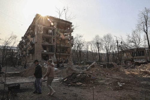 A view of destruction after the Russian shelling in Ukraine on 28 March 2022 [Metin Aktaş/Anadolu Agency]