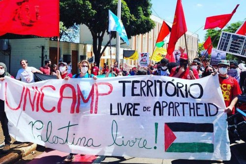 Palestinian and Brazilian activists at a pro-Palestine protest in Brazil, April 2023 [Public/Social media]