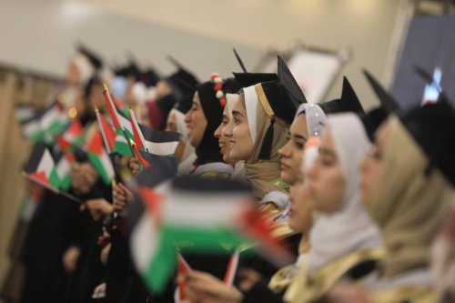 A ceremony was held in Gaza to applaud the highest achieving students whose grade average was 99.4 per cent and over, in Gaza on 20 July 2023 [Mohammed Asad/Middle East Monitor]