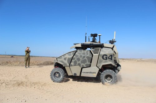 The Guardium unmanned ground vehicle (UGV), developed by Israel Aerospace Industries (IAI) and Elbit Industries, as a drone to patrol Israel's fence with Gaza [Israel Defence Forces / Flickr]