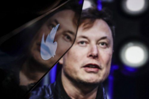 In this photo illustration, the image of Elon Musk is displayed on a computer screen and the logo of twitter on a mobile phone [Muhammed Selim Korkutata - Anadolu Agency]