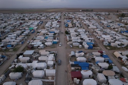 An aerial view of a tent camp where Yazidis take shelter in Khanke region of Duhok province of Iraq on May 05, 2022 [Stringer - Anadolu Agency]