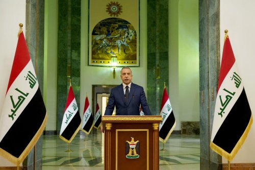 Iraqi Prime Minister Mustafa Al-Kadhimi holds a press conference in Baghdad, Iraq [Iraqi PM Press Office - Anadolu Agency]