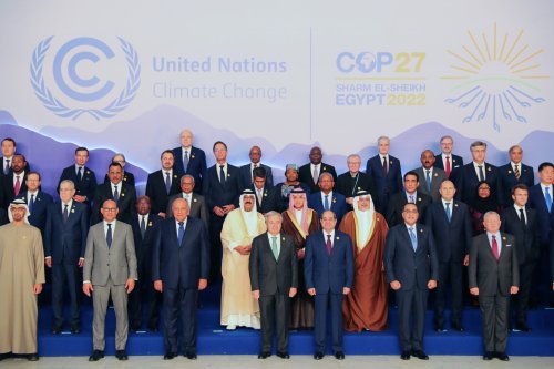 Leaders and participants pose for a family photo during the 2022 United Nations Climate Change Conference, more commonly known as COP27, at the Sharm El Sheikh International Convention Centre, in Egypt's Red Sea resort of Sharm El Sheikh, Egypt on November 07, 2022. [Mohamed Abdel Hamid - Anadolu Agency]