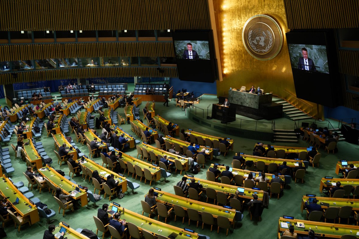 A general view of hall during The United Nations General Assembly voting on a draft resolution recognizing that Russia should be responsible for reparation in Ukraine for the injury in New York, United States [Lokman Vural Elibol/Anadolu Agency]