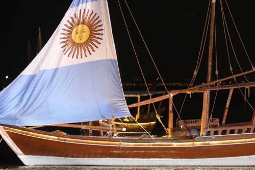 A ship is seen with Argentina flag at Katara beach as FIFA World Cup Qatar 2022 continues in Doha, Qatar on December 12, 2022 [Ashraf Amra - Anadolu Agency]
