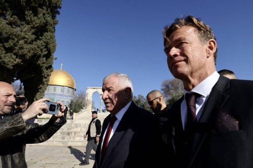 The EU representative of Palestine Sven Kuhn von Burgsdorff (R) visits Al-Aqsa Mosque, accompanied by General Director of the Islamic Waqf (Endowment) Azzam al-Khatib (C) during his visit in Jerusalem, on January 18, 2023. [Mostafa Alkharouf - Anadolu Agency]