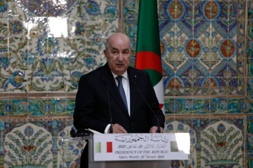 Algerian President Abdelmadjid Tebboune gives a speech at El Mouradia Palace, in Algiers, Algeria. [Fazil Abd Erahim - Anadolu Agency]