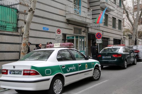 Police take security measurements after one person was killed in an attack using an automatic weapon on Azerbaijan's Embassy in Iran’s capital Tehran, on January 27, 2023 [Fatemeh Bahrami - Anadolu Agency]