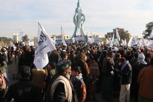 People stage a protest against the burning a copy of the Quran in Sweden on January 27, 2023 in Herat, Afghanistan [Shamil Ahmad Mashaal - Anadolu Agency]