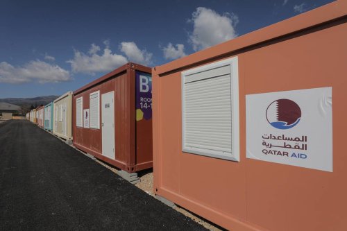 A view of containers, 18 square meters each and consisting of bedroom and bathroom, constructed for the 2022 FIFA World Cup, sending for the earthquake survivors, in Hatay, Turkiye on March 09, 2023. [Oğuz Yeter - Anadolu Agency]