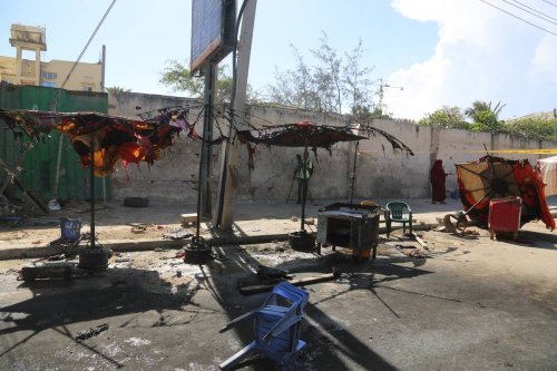 A view of the damage after bomb attack during the passage of an African Union Transition Mission in Somalia (ATMIS) convoy in Mogadishu, Somalia on April 03, 2023 [Abukar Mohamed Muhudin/Anadolu Agency[