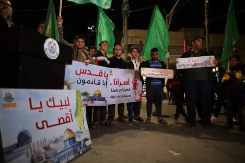 Palestinians organized a demonstration in the city of Gaza in response to Israel's violations against the Al-Aqsa Mosque, on April 5, 2023 in Gaza City, Gaza. [Ali Jadallah - Anadolu Agency]