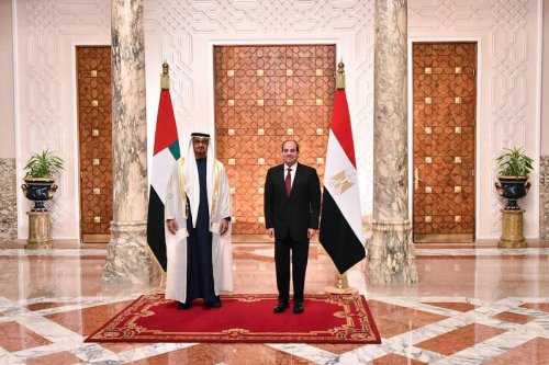 President of United Arab Emirates (UAE) Sheikh Mohamed bin Zayed Al Nahyan (L) is welcomed by the President of Egypt Abdel Fattah El-Sisi (R) with an official ceremony at Al Ittihadiyah Palace in Cairo, Egypt. [Presidency of Egypt - Anadolu Agency]