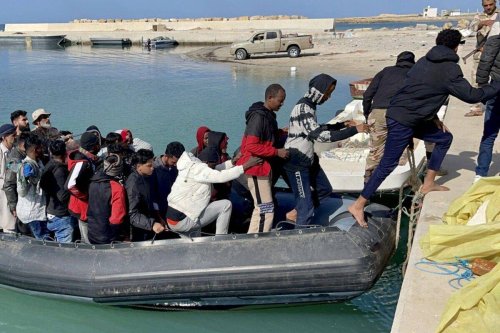 Migrants are seen after 11 people died as a result of the sinking of a boat carrying illegal immigrants off the coast of Garabulli, 60 kilometers east of Libya's capital Tripoli, on April 25, 2023. Libyan Coast Guard teams rescued some migrants trapped in the water [Hazem Turkia/Anadolu Agency]
