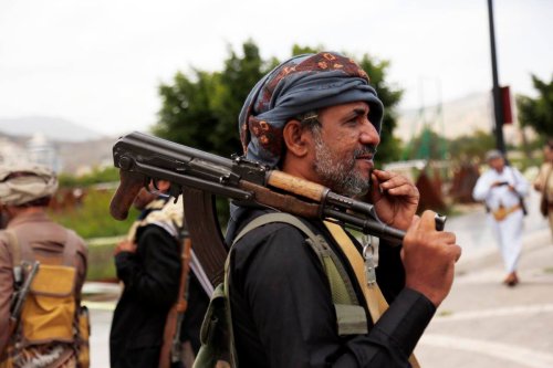 Houthis take security measures as a delegation of Yemeni activists and tribal leaders welcome released Major General Faisal Rajab in Sanaa, Yemen on April 30, 2023 [Mohammed Hamoud - Anadolu Agency]