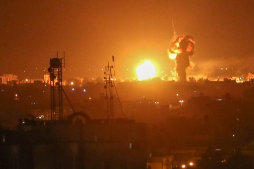 Smoke and flames rise after Israeli warplanes launched airstrikes in Rafah, Gaza on May 03, 2023 [Abed Rahim Khatib - Anadolu Agency]