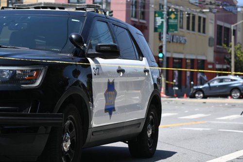 Crime scene is seen after a deadly incident occurred at a bus stop after an allegedly stolen truck slammed crashes into pedestrians during police pursuit leaving 4 people injured with one being killed on 16th Street and Potrero Ave. in San Francisco, California, United States on May 23, 2023 [Tayfun Coşkun - Anadolu Agency]