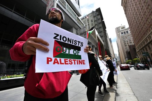 A group of Workers United Justice Equality and Peace Organization are gathered outside of the Israeli Consulate to protest Israel, as ''Free Palestine'' slogan in San Francisco, California, United States on May 26, 2023 [Tayfun Coşkun - Anadolu Agency]