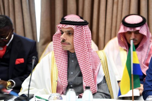 Saudi Foreign Minister Faisal bin Farhanbir (C) in Cape Town, South Africa on June 2, 2023. [BRICS / Handout - Anadolu Agency]