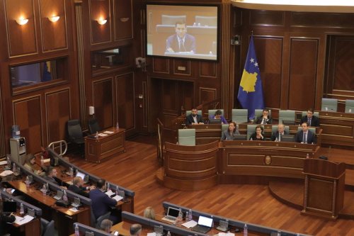 A general view of the Assembly of Kosovo during the parliamentary session in which the tensions in the north of the country were discussed in recent days in Pristina, Kosovo on June 02, 2023. [Eren Beksaç - Anadolu Agency]