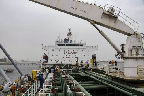 Deck of Russian oil cargo carrying discounted crude, which is the first shipment of the deal between Islamabad and Moscow, is seen at a port in Karachi, Pakistan on June 13, 2023 [Sabir Mazhar - Anadolu Agency]