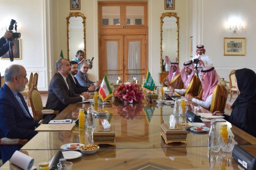 Saudi Arabian Foreign Minister Faisal bin Farhan Al-Saud (2nd R) meets with the Iranian Foreign Minister Hossein Amir-Abdollahian (2nd L) in Tehran, Iran on June 17, 2023. [Haydar Şahin - Anadolu Agency]