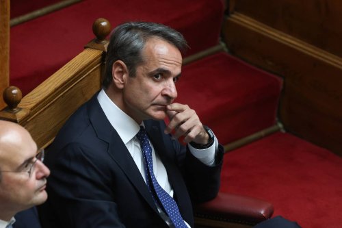 Newly elected Greek Prime Minister Kyriakos Mitsotakis attends the swearing-in ceremony at the Greek parliament in Athens, Greece on July 03, 2023 [Costas Baltas - Anadolu Agency]
