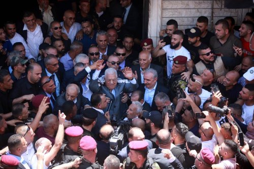 Palestinian President Mahmoud Abbas addresses to the crowd during his visit to Jenin Refugee Camp, in which Israeli forces raid for two days, in Jenin, West Bank on July 12, 2023 [Issam Rimawi/Anadolu Agency]