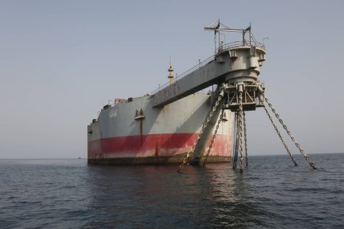 A view of decaying FSO Safer oil tanker anchored 60 kilometers (37 miles) north of the port of Hudaydah, Yemen on July 15, 2023 [Mohammed Hamoud/Anadolu Agency]