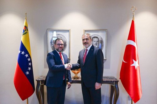 Turkish Foreign Minister Hakan Fidan (R) meets his Venezuelan counterpart Yvan Eduardo Gil Pinto (L) in Istanbul, Turkiye on July 21, 2023 [Murat Gök - Anadolu Agency]