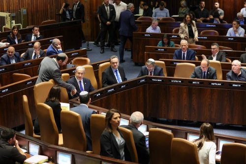 Israeli Prime Minister Benjamin Netanyahu takes part in the voting to approve a controversial bill as part of the government’s judicial overhaul plan in Jerusalem on July 24, 2023. [Noam Moskowitz - Knesset - Handout - Anadolu Agency]