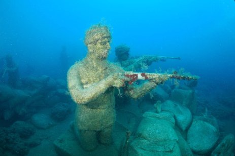 A view of the underwater statues at the Side Underwater Museum, Turkiye's first underwater museum, in Manavgat district of Antalya, Turkiye on June 19, 2023. [Tahsin Ceylan - Anadolu Agency]