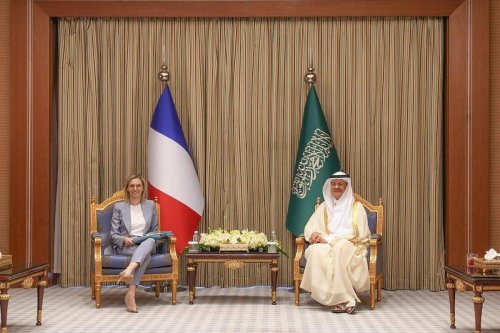 Saudi Arabia’s Energy Minister, Prince Abdulaziz bin Salman (R), met with his French counterpart, Agnes Pannier-Runacher (L), in Riyadh on 8 July, 2023 [@Spa_Eng/Twitter]