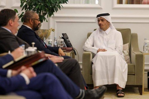 British Foreign Secretary James Cleverly with his Qatari counterpart, Sheikh Mohammed Bin Abdul Rahman Al-Thani on Jul 26, 2023 [@JamesCleverly/Twitter]