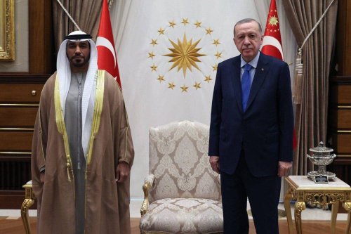 President Erdogan received Ambassador of the United Arab Emirates to the Republic of Turkiye, Saeed Thani Hareb Al Dhaheri at the Presidential Complex in Turkiye on Dec 15, 2021 [@trpresidency/Twitter]