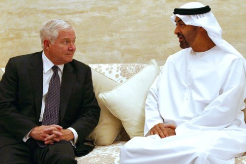 US Secretary of Defence Robert Gates (L) meets with Crown Prince of Abu Dhabi Sheikh Mohammed bin Zayed al-Nahayan at the Mina Palace in the Emirati capital during an official visit to the United Arab Emirates on December 9, 2010 [WIN MCNAMEE/AFP via Getty Images]