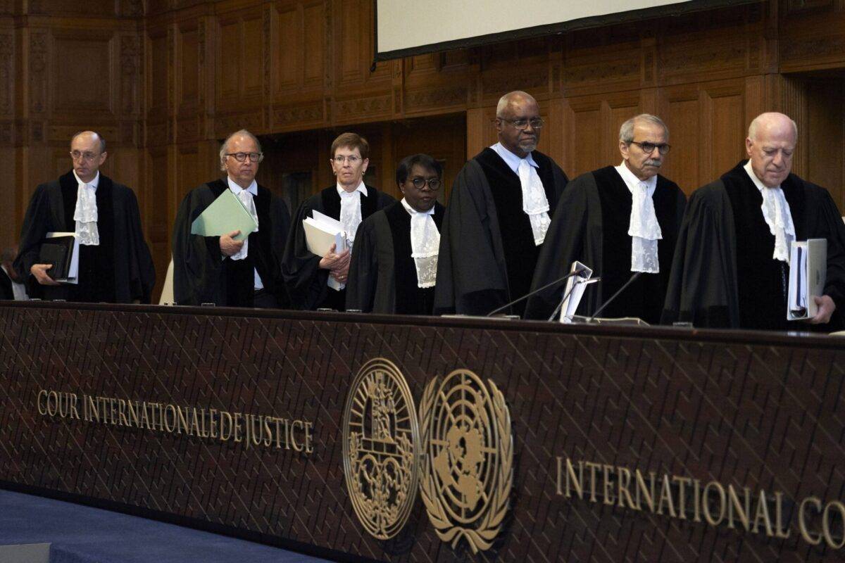 Judges take their seats at the International Court of Justice (ICJ) on June 03, 2019 in The Hague, the Netherlands [Nacho Colonge/Getty Images]