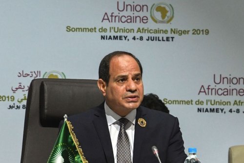 Egyptian President and African Union (AU) chairman Abdel Fattah Al-Sissi speaks during the closing ceremony of the African Union summit at the Palais des Congres in Niamey, on 8 July 2019. [ISSOUF SANOGO/AFP via Getty Images]