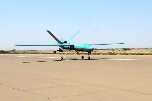 A handout picture provided by the Iranian Army's official website, shows an Iranian Simorgh drone during the second day of a military exercise in the Gulf, near the strategic strait of Hormuz in southern Iran, on September 11, 2020 [Photo by -/Iranian Army office/AFP via Getty Images]