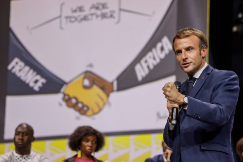 French President Emmanuel Macron speaks during the plenary session of the "Africa-France" Summit in Montpellier, southern France, on 8 October 2021. [LUDOVIC MARIN/AFP via Getty Images]