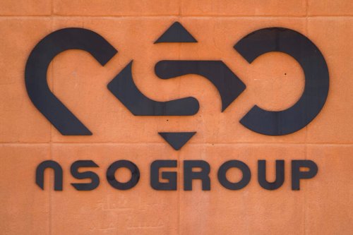 The logo of Israeli cyber company NSO Group on November 11, 2021 in Sapir, Israel [Amir Levy/Getty Images]