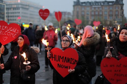 Demonstrators, friends and relatives protest against the deportation of Syrian families to their homeland in Copenhagen on November 13, 2021. [THIBAULT SAVARY/AFP via Getty Images]