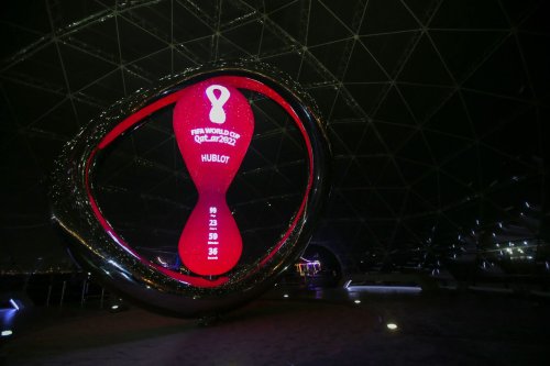 Qatar 2022 FIFA World Cup countdown clock in Doha, Qatar on 12 August 2022 [MUSTAFA ABUMUNES/AFP/Getty Images]