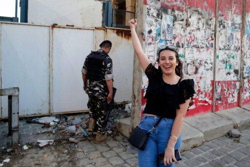 Sali (Saly) Hafiz, a young Lebanese activist who on September 14, 2022 held up a Beirut bank with a toy gun and walked out with thousands of dollars to pay for treatment for her ill sister on May 23, 2022 [ANWAR AMRO/AFP via Getty Images]