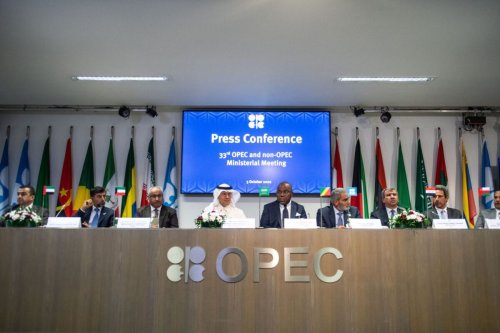 Representatives of OPEC member countries attend a press conference after the 45th Joint Ministerial Monitoring Committee in Vienna, Austria, on October 5, 2022 [VLADIMIR SIMICEK/AFP via Getty Images]