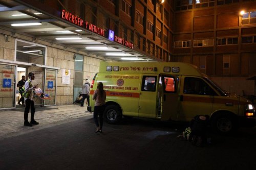 Entrance of ER at Hadassah Ein Kerem Hospital in Jerusalem on October 29, 202 [AHMAD GHARABLI/AFP via Getty Images]