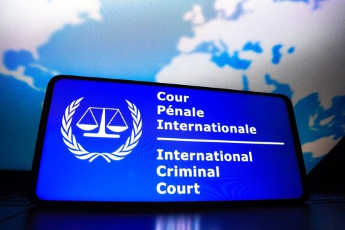 In this photo illustration, the International Criminal Court (ICC) logo seen displayed on a smartphone screen. [Illustration by Rafael Henrique/SOPA Images/LightRocket via Getty Images]